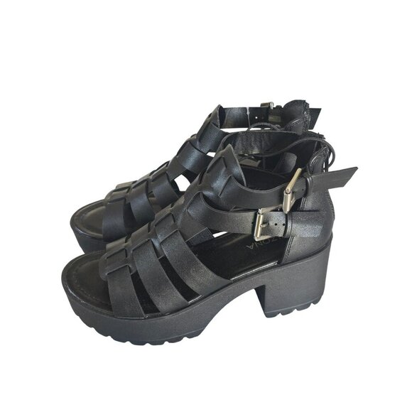NWT Arizona Jean Co. Black Strappy Platform Sandals Women's Size 6.5 Whimsigoth - Picture 1 of 7